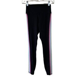 Spiritual Gangster Black Colorful Striped Workout Leggings Tights XS